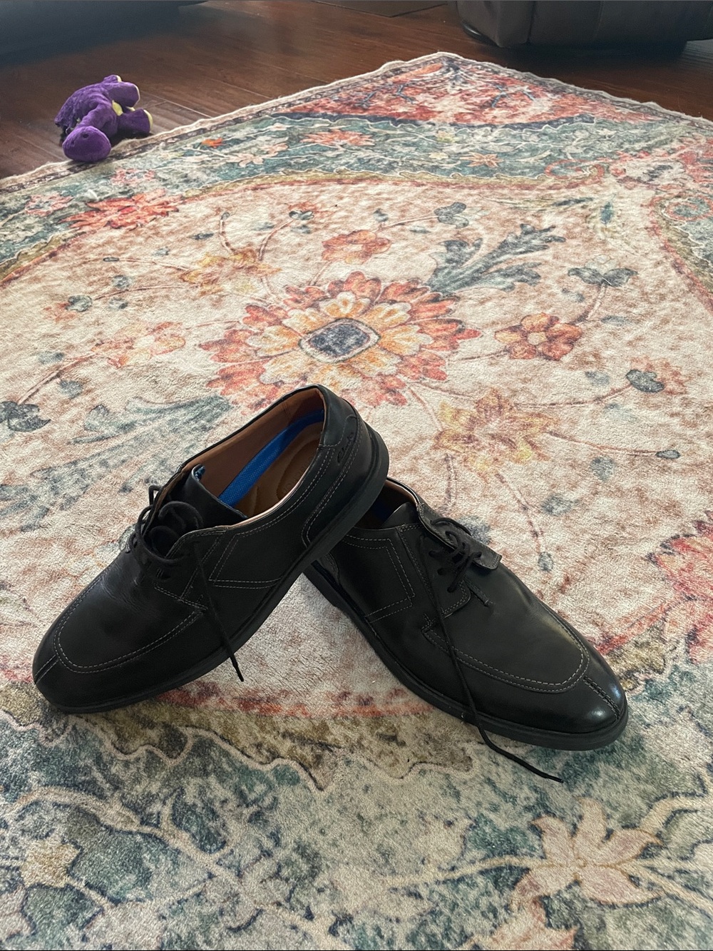 Clarks Black Leather Lace-Up Oxfords